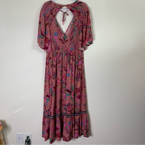 Anthropologie Womens pink ruffle embroidered flutter sleeve maxi dress XL - Picture 7 of 13